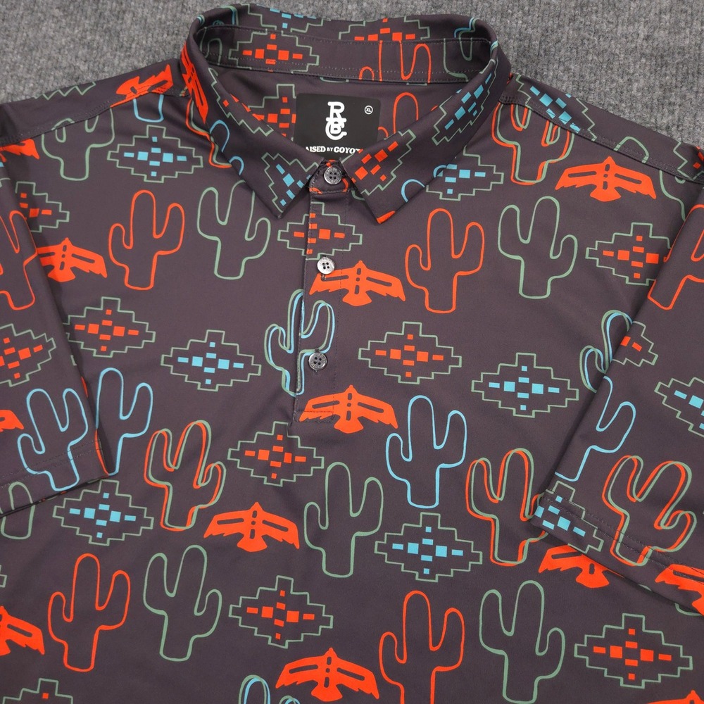 Raised By Coyotes Polo Shirt Mens XL Gray Desert Cactus Nights Southwestern Golf